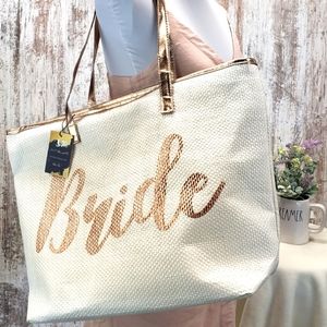Bride Tote Bag White w/ Pink Writing